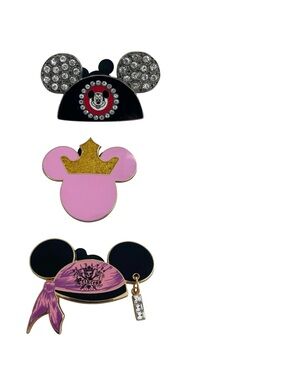 Disney Pins Set of 3 Mickey Ear Hats, Classic, Princess and Pirate Princess EUC